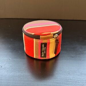 Kate Spade Red, Brown and Pink Striped Jewelry Box - 3.5” diameter x 2.5” Tall